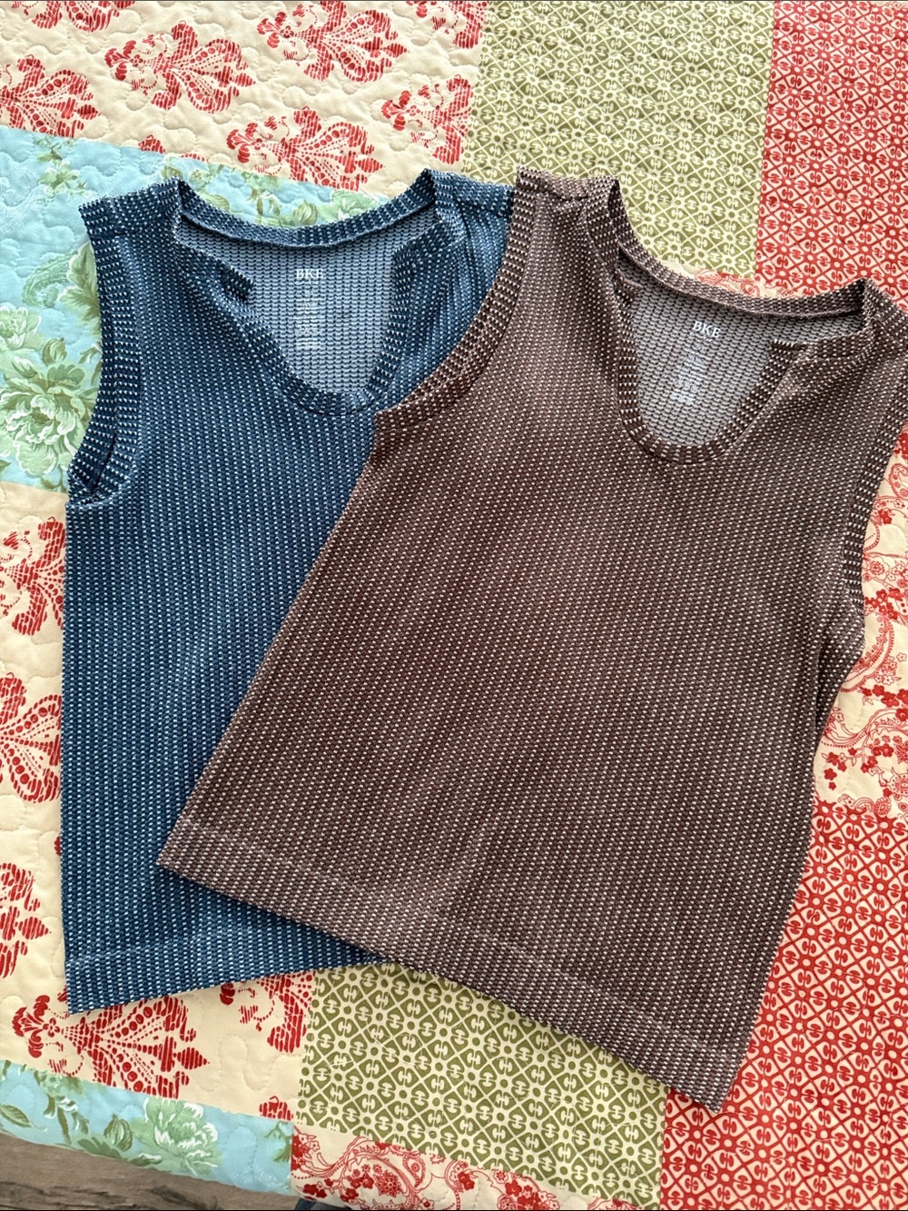 BKE Women’s Sleeveless Knit Tank Tops - Blue and Brown